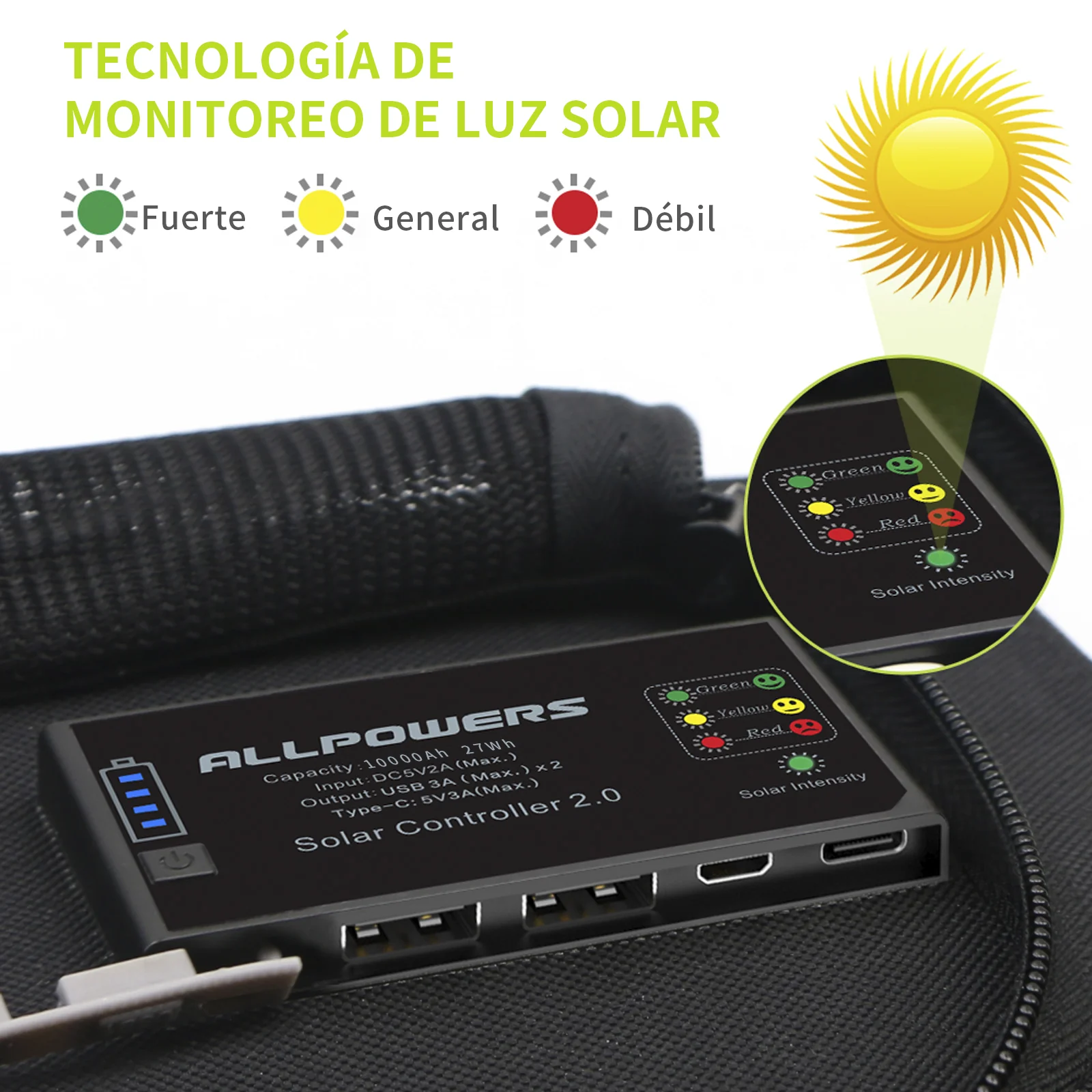 ALLPOWERS SP002 Placa Solar Batería Incorporada de 10000mAh 5V 21W - Image 4